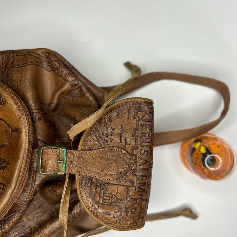 Embossed Leather Backpack With Jerusalem Design - image 7